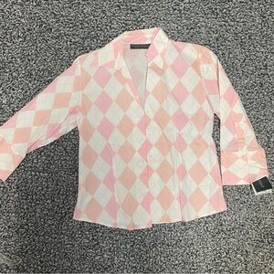 Harve Benard Pink and White Argyle Button Down